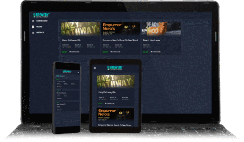 brewery control system dashboard on laptop, cellphone, and tablet